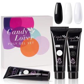 img 4 attached to Poly Gel Nail Polish Set - Candy Lover Black White Clear 3 Popular Colors Nail Extension Gel Kit with Builder Gel, Quick Starter, Soak Off UV LED 20g Tubes in Gift Box