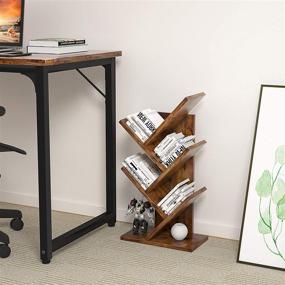 img 3 attached to 📚 4-Tier Tree Bookshelf: Rustic Brown Wood Storage Rack for Office, Home, and School - Floor Standing Bookcase Organizer Shelves, Ideal for CDs, Magazines, and Books