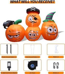 img 2 attached to 🎃 Spook up Your Yard with 5ft Halloween Inflatables Pumpkins Yard Decor featuring Wizard Hat and LED Lights - Perfect for Indoor and Outdoor Halloween Decorations, Holiday Parties, and Garden Lawn