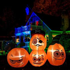 img 1 attached to 🎃 Spook up Your Yard with 5ft Halloween Inflatables Pumpkins Yard Decor featuring Wizard Hat and LED Lights - Perfect for Indoor and Outdoor Halloween Decorations, Holiday Parties, and Garden Lawn