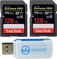 sandisk 128gb (два пакета) карта памяти extreme pro (sdsdxxy-128g-gn4in) sdxc 4k v30 uhs-i class 10 с читателем комбинированным от everything but stromboli (tm): высокопроизводительное хранилище данных. логотип