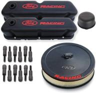 🔧 black crinkle engine dress-up kit with red ford racing logo for ford 289-351 windsor - proform 302-500 logo