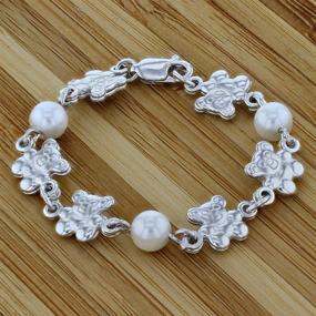 img 2 attached to 🐻 4.5-inch Teddy Bear Charm Bracelet with Simulated Pearl for Baby Girls & Toddlers | 925 Sterling Silver | Cute Small Bears Bracelet for Little Girls | Fun & Safe Baby Bracelet