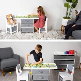 img 2 attached to 🎨 Milliard Kids 3-in-1 Play Table and Chair Set with Storage Baskets - Wood Construction, LEGO and DUPLO Compatible, Modern Gray Colors