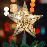 🌟 sparkling 11-inch glitter silver star tree topper, illuminated christmas treetop with 10 lights - festive christmas decor for xmas tree, home, bar, shop, office (gold) logo