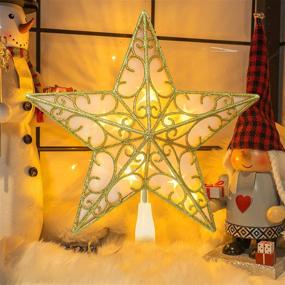 img 2 attached to 🌟 Sparkling 11-Inch Glitter Silver Star Tree Topper, Illuminated Christmas Treetop with 10 Lights - Festive Christmas Decor for Xmas Tree, Home, Bar, Shop, Office (Gold)