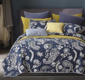 img 4 attached to 🛏️ PHF 100% Cotton King Size Quilt Coverlet Set, 3PCS Luxurious Boho Paisley Printed Bedspread, Ultra Cozy Chic Reversible Floral Bed Spread, Includes 1 Coverlet 104" x 90" and 2 Pillow Cases 20" x 36", Navy Blue