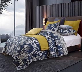 img 2 attached to 🛏️ PHF 100% Cotton King Size Quilt Coverlet Set, 3PCS Luxurious Boho Paisley Printed Bedspread, Ultra Cozy Chic Reversible Floral Bed Spread, Includes 1 Coverlet 104" x 90" and 2 Pillow Cases 20" x 36", Navy Blue