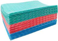 120 sheets multi-purpose heavy duty towels - reusable cleaning cloth wipes, domestic dish cloths - 3 rolls, green blue red - 7.87 x 11.81 inches - kitchen rags logo