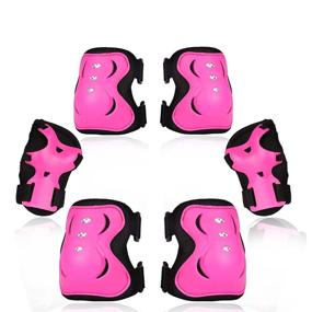 img 4 attached to eNilecor Knee Pads for Kids, Protective Gear Set with Wrist Guard for Roller Skating, Skateboarding, Cycling, Bike, Rollerblading, Scooter - Hot Pink/Black, Size M (Ages 8-14)