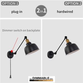 img 1 attached to 🛋️ Set of 2 Larkar Dimmable Wall Lamp Plug-in Wall Sconces, Larkar Swing Arm Wall Lamp with On/Off Switch, Metal Black Wall Mounted Reading Light Fixture for Indoor Bedroom Bedside