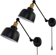 🛋️ set of 2 larkar dimmable wall lamp plug-in wall sconces, larkar swing arm wall lamp with on/off switch, metal black wall mounted reading light fixture for indoor bedroom bedside логотип