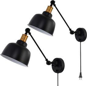 img 4 attached to 🛋️ Set of 2 Larkar Dimmable Wall Lamp Plug-in Wall Sconces, Larkar Swing Arm Wall Lamp with On/Off Switch, Metal Black Wall Mounted Reading Light Fixture for Indoor Bedroom Bedside