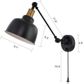 img 2 attached to 🛋️ Set of 2 Larkar Dimmable Wall Lamp Plug-in Wall Sconces, Larkar Swing Arm Wall Lamp with On/Off Switch, Metal Black Wall Mounted Reading Light Fixture for Indoor Bedroom Bedside