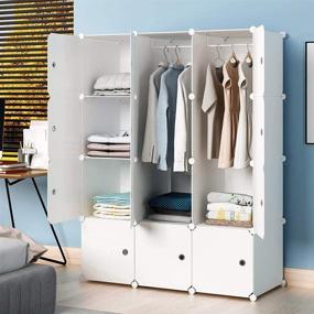 img 3 attached to 🚪 Aeitc Portable Wardrobe Closets: 12-Cube Storage Organizer with Doors - White