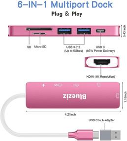 img 3 attached to 🎀 6-in-1 Pink USB C HUB: HDMI 4K, USB 3.0, 87W PD Charger, SD/Micro SD Reader - MacBook Pro/Air, Surface Pro Compatible