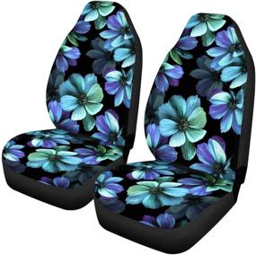 img 3 attached to Horseit Aqua Hibiscus Flowers Pattern Car Seat Covers: Full Set of 6 Pcs with Steering Wheel, Armrest Cover, Belt Pads – Ideal SUV Truck Accessories for Women