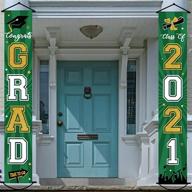 🎓 2021 graduation banner: class of 2021 congrats grad porch sign - party decoration supplies for indoor/outdoor | green welcome hanging door decor logo
