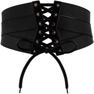 🎃 chic diary women's elastic wide belt: retro lace-up tie leather waist corset waspie cinch belt for costume halloween logo