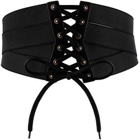 img 4 attached to 🎃 CHIC DIARY Women's Elastic Wide Belt: Retro Lace-Up Tie Leather Waist Corset Waspie Cinch Belt for Costume Halloween