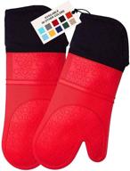 🧤 homwe extra long silicone oven mitts with quilted liner - heat resistant pot holders, flexible oven gloves, red, 1 pair - 14.7 inch logo