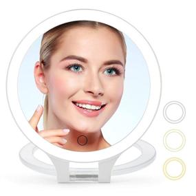 img 4 attached to 💄 Portable Rechargeable Magnifying Makeup Mirror with 10X/1X Dual Sided Lighting and 3 Color Light Options - Ideal for Makeup, Shaving, and Beauty Routines