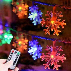 img 4 attached to 🎄 HUGSVIK 25Ft 50 LED Snowflake Christmas Lights: Battery-Operated, Mulitcolor Changing Snowflake Christmas Tree Lights with Timer - Perfect for Christmas Wedding Bedroom Room Patio Decoration