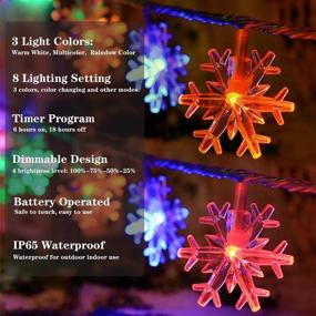 img 3 attached to 🎄 HUGSVIK 25Ft 50 LED Snowflake Christmas Lights: Battery-Operated, Mulitcolor Changing Snowflake Christmas Tree Lights with Timer - Perfect for Christmas Wedding Bedroom Room Patio Decoration