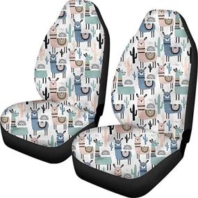 img 3 attached to FUIBENG Lovely Cartoon Alpaca Design Universal Fit Auto Car Seat Durable Nursing Covers 2 Pcs