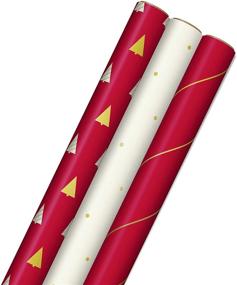 img 4 attached to 🎁 Бумага для упаковки подарков на Рождество Hallmark в минималистическом стиле: Красная, белая, золотые деревья, полосы, точки - 3 рулона (120 кв. футов) с линиями для разрезания на оборотной стороне.