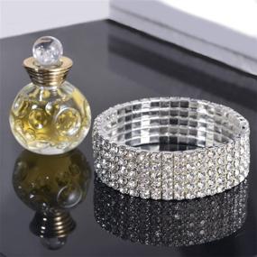 img 2 attached to Yumei Jewelry 5 Strand Rhinestone Stretch Bracelet: Elegant Silver-tone Sparkling Bridal Tennis Bangle