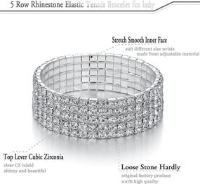 img 3 attached to Yumei Jewelry 5 Strand Rhinestone Stretch Bracelet: Elegant Silver-tone Sparkling Bridal Tennis Bangle