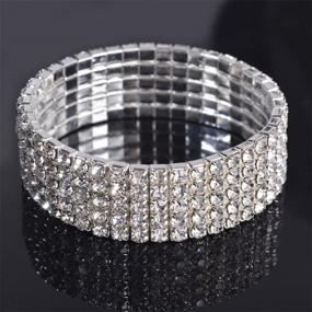 img 1 attached to Yumei Jewelry 5 Strand Rhinestone Stretch Bracelet: Elegant Silver-tone Sparkling Bridal Tennis Bangle