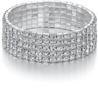 yumei jewelry 5 strand rhinestone stretch bracelet: elegant silver-tone sparkling bridal tennis bangle logo