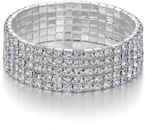 img 4 attached to Yumei Jewelry 5 Strand Rhinestone Stretch Bracelet: Elegant Silver-tone Sparkling Bridal Tennis Bangle