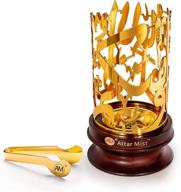 am bakhoor calligraphy incense burner for office and home decor - metallic resin holder and frankincense charcoal burner with wooden base in gold logo