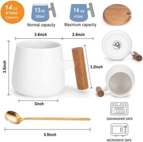 img 2 attached to ☕️ GOOD ALWAYS Ceramic Coffee Mug with Wood Lid and Golden Spoon - 14 Oz White Tea Cup for Office and Home - Perfect Christmas Gift and Housewarming Present - 1 Pack