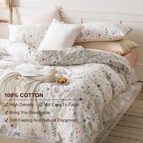 img 2 attached to Garden Style Floral Duvet Cover Twin Girls - Soft & Comfy 100% Cotton Bedding Set with 2 Pillowcases - Chic Colorful Floral Design - Zipper Closure (NO Comforter)