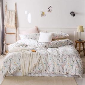 img 4 attached to Garden Style Floral Duvet Cover Twin Girls - Soft & Comfy 100% Cotton Bedding Set with 2 Pillowcases - Chic Colorful Floral Design - Zipper Closure (NO Comforter)