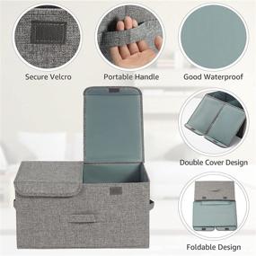 img 3 attached to 📦 Kciline Linen Fabric Storage Bins with Lids: Large Foldable Boxes for Organizing Clothes, Books, and More - 2PCS Gray Set