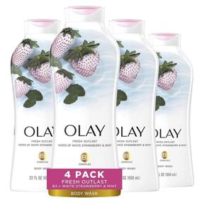 img 4 attached to 🍓 Olay Fresh Outlast 22 oz Body Wash with Cooling White Strawberry & Mint - Pack of 4