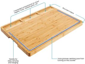img 3 attached to HHXRISE Органическая деревянная разделочная доска для кухни с лотком, 3 встроенными отделениями, соковыпускными канавками - прочная разделочная доска, поднос, мясорубочная доска, разделочная доска - без содержания БПА.
