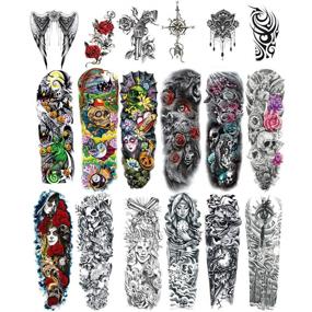 img 4 attached to 18-Piece Waterproof Full Arm Temporary Tattoo Stickers for Women and Men – Ideal for Halloween, Parties, Masquerades