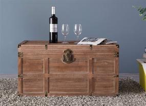 img 2 attached to 📦 Large Brown Wood Rectangular Lined Rustic Storage Trunk with Latch by Vintiquewise