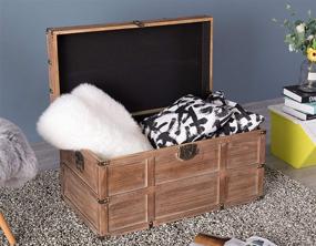 img 1 attached to 📦 Large Brown Wood Rectangular Lined Rustic Storage Trunk with Latch by Vintiquewise