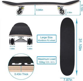 img 1 attached to Beginner Skateboards for Boys and Girls - Mr Bear, 31.1x7.87 - Double Kick 7-Layer Maple Deck Concave Skateboard for Enhanced Stability - Ideal for Teenagers and Adults