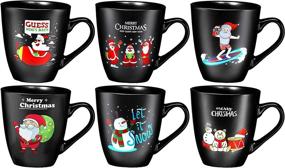 img 4 attached to 🎅 Set of 6 Large 16 oz Christmas Holiday Ceramic Coffee Mugs - Funny Novelty Mugs, Decorative Gift, Matte Black Finish