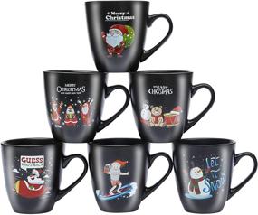 img 1 attached to 🎅 Set of 6 Large 16 oz Christmas Holiday Ceramic Coffee Mugs - Funny Novelty Mugs, Decorative Gift, Matte Black Finish