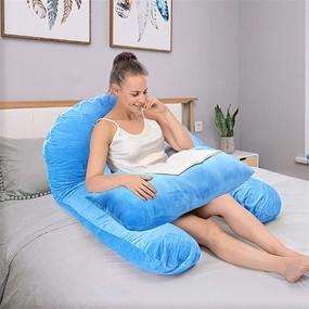 img 2 attached to 🤰 MANDZIXIN Pregnancy Pillow - U Shaped+Body Pillow, Velvet Separate Support, Removable Cover, Light Blue - Side Sleeping, Back Hips and Legs Support for Pregnant Women