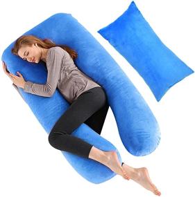 img 4 attached to 🤰 MANDZIXIN Pregnancy Pillow - U Shaped+Body Pillow, Velvet Separate Support, Removable Cover, Light Blue - Side Sleeping, Back Hips and Legs Support for Pregnant Women
